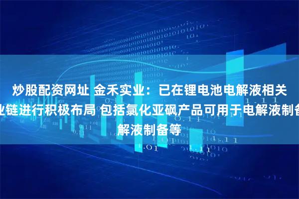 炒股配资网址 金禾实业：已在锂电池电解液相关产业链进行积极布局 包括氯化亚砜产品可用于电解液制备等
